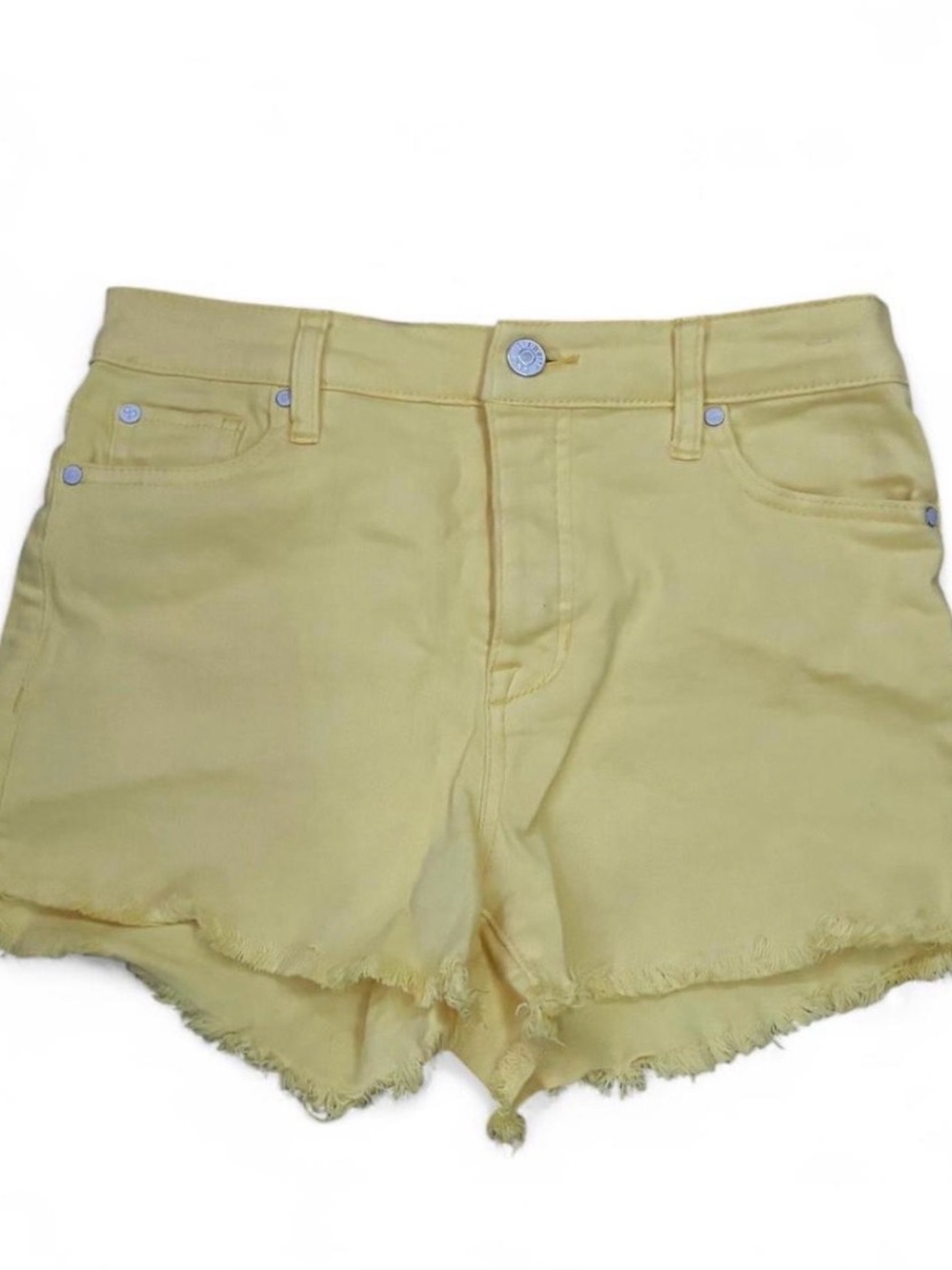 Celebrity Pink Yellow High Waist Frayed Denim Shorts